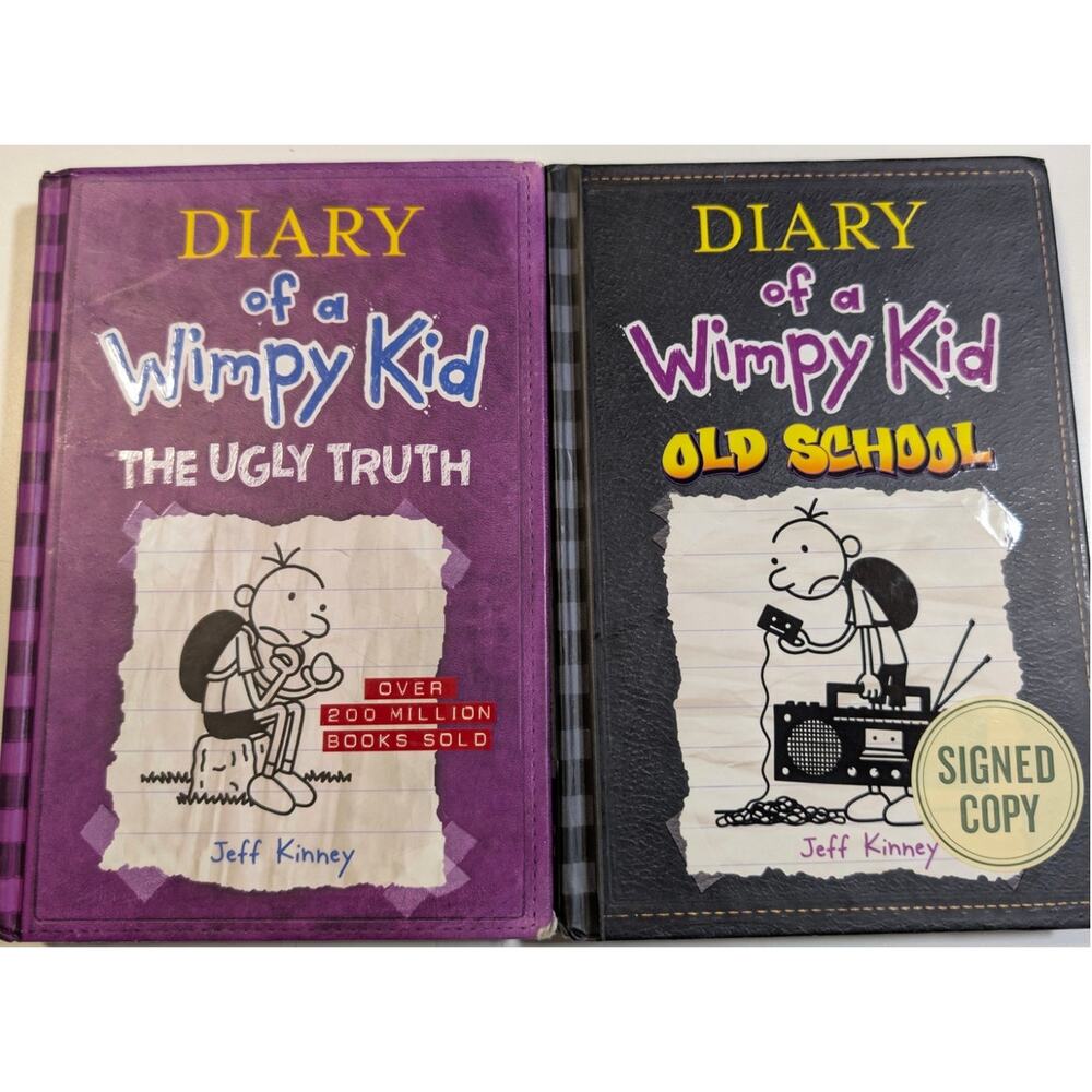 Lot of 2 Diary of A Whimpy Kid by Jeff Kinney includes signed copy